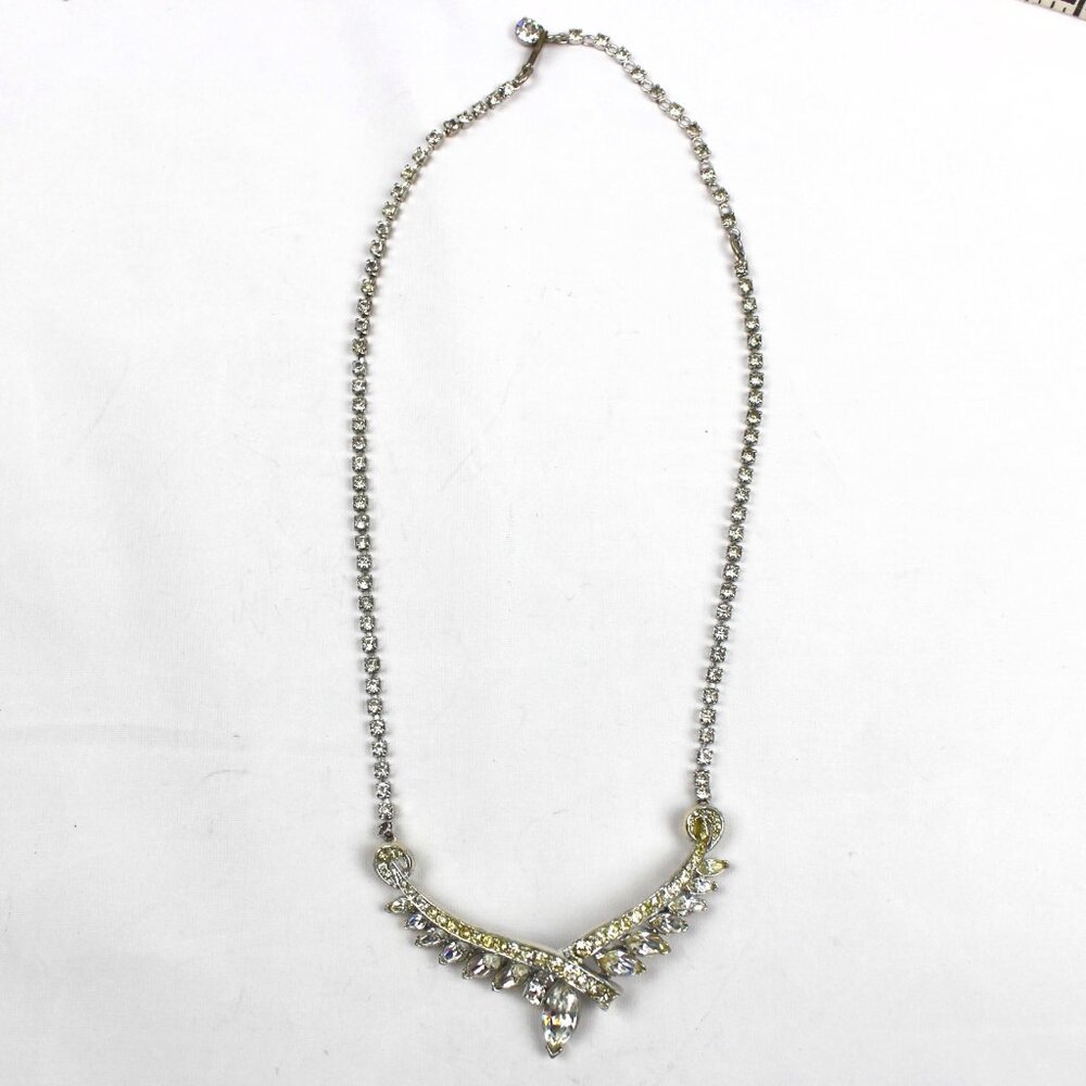 Vintage Corocraft Signed Rhinestone Silver Tone Elegant Statement Necklace 1950s